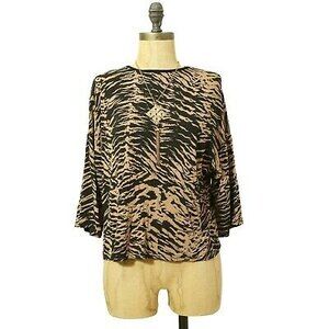 Nasty Gal Crop Top Size 4 3/4 Sleeve Dolman Animal Print Brown Black EUC A4